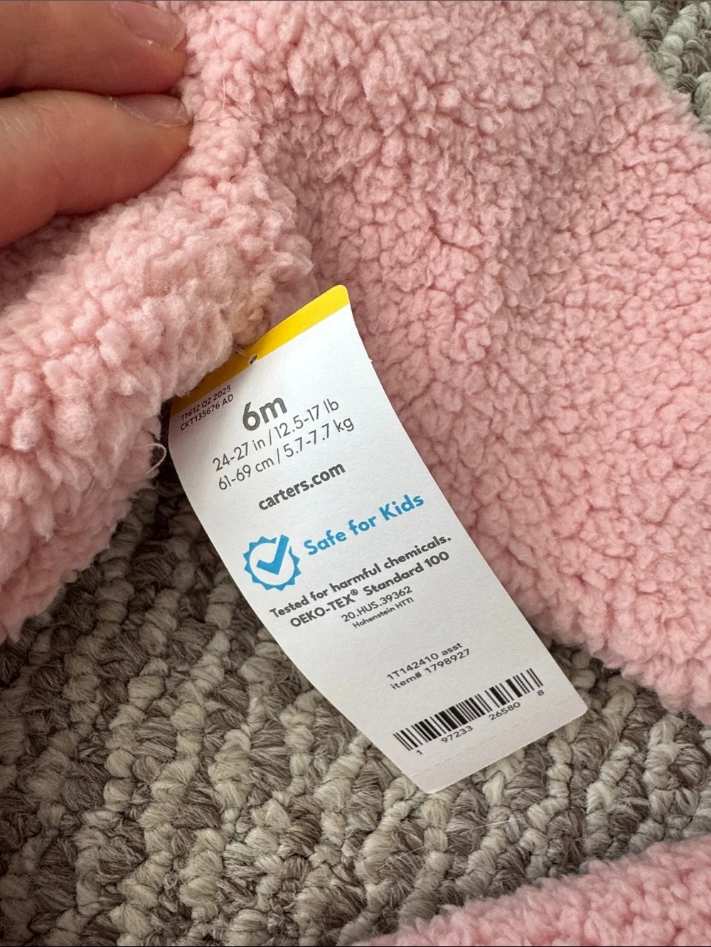New Carter's Pink Sherpa Zip Hoodie and Cream Bodysuit Set with Pink Stripe Pant